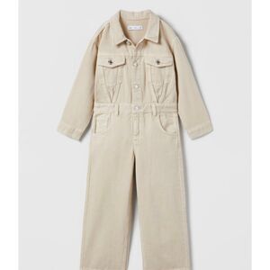 Zara Full Length Denim Overall Long Sleeve Wide Legs Buttons Tan Girls Size 09
